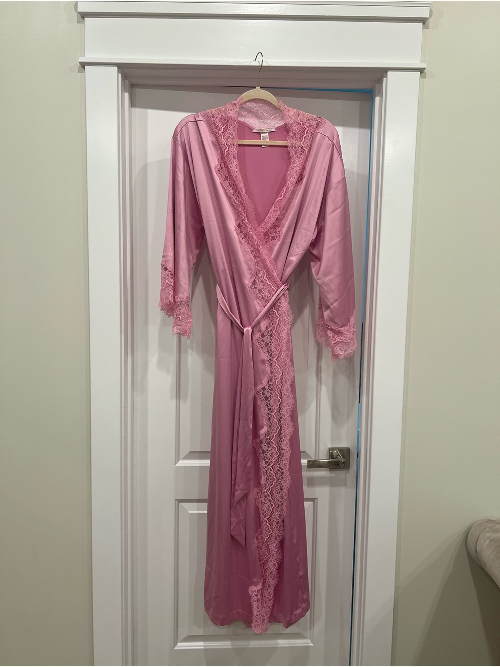 Victoria's Secret Pink Satin Lace-Trim Wrap Robe